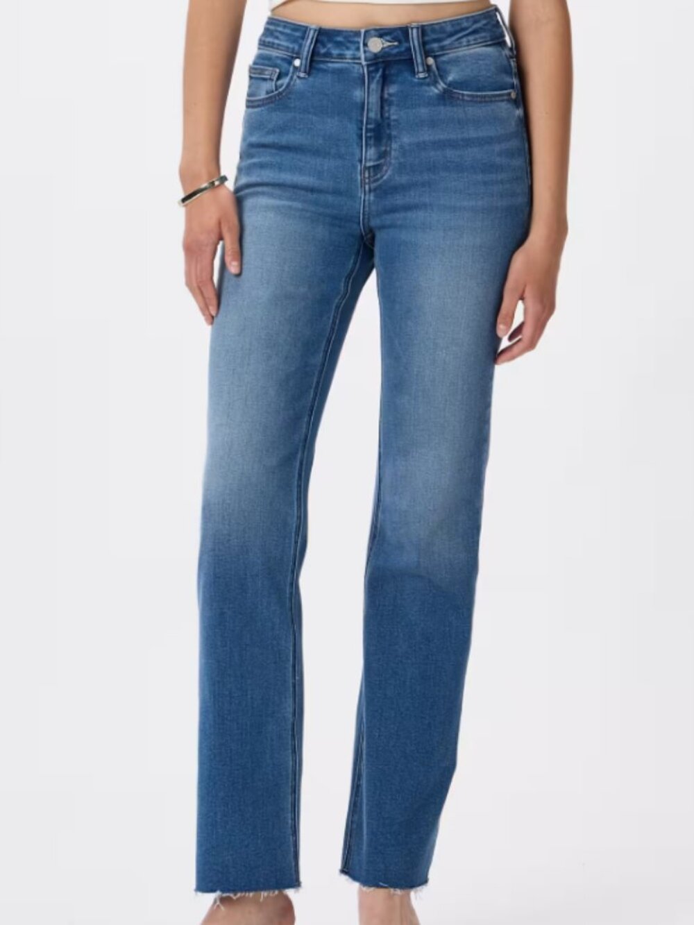 Quince Bella Stretch Straight Jeans Twilight Blue Fray 25 NWT 25" inseam